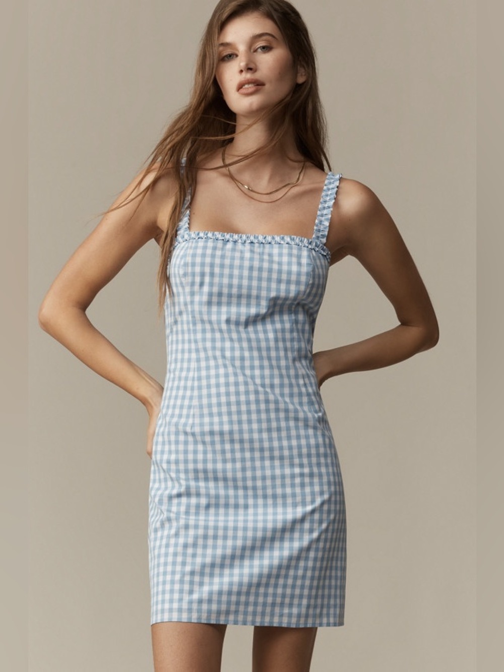 Anthropologie Mare Mare Gingham Square-Neck Mini Dress in Blue Plaid Size XS